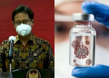 Kolase foto Menteri Kesehatan Budi Gunadi Sadikin dan ilustrasi virus corona (Antaranews)