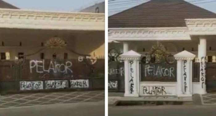 Tangkapan layar video viral rumah mewah dipenuhi tulisan pelakor (Ist)