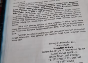 Surat dari Konsultan Hukum yang ditujukan kepada Kapolda Sumbar (Ist)