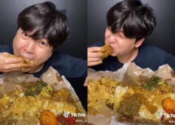 Pria Korea Ini Santap 2 Bungkus Nasi Padang Lauk Rendang. [TikTok @jhy_il]