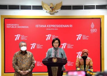 Menteri Keuangan (Menkeu) Sri Mulyani Indrawati saat Konferensi Pers di Istana Presiden (Dok. Kemenkeu)