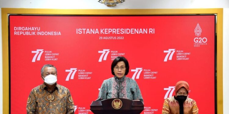 Menteri Keuangan (Menkeu) Sri Mulyani Indrawati saat Konferensi Pers di Istana Presiden (Dok. Kemenkeu)