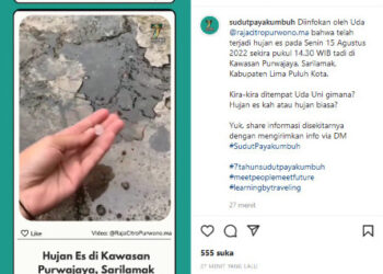 Fenomena Hujan Es di Kabupaten Limapuluh Kota (Sumber : Instagram @sudutpayakumbuh)