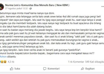 Postingan status yang mengungkap adanya dugaan pelecehan seksual di Padang Pariaman (ist)