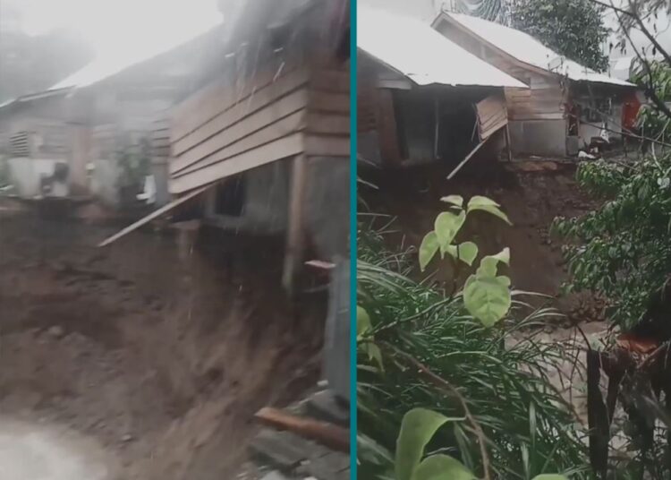 Hujan deras yang melanda sebagian besar kawasan di Sumatra Barat menyebabkan tiga rumah di Kapalo Ilalang, 2x11 Kayutanam, Kabupaten Padang Pariaman nyaris longsor terbawa arus sungai.