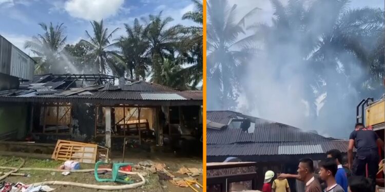 Rumah warga terbakar di Jalan Taratak Koto Tuo Sikabau, Kecamatan Sitiung, Kabupaten Dharmasraya,  Sabtu (22/10/2022). Foto: Ist