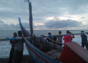 Warga melakukan pencarian bocah yang dikabarkan hilang di kawasan Pantai Sungai Limau Padang Pariaman