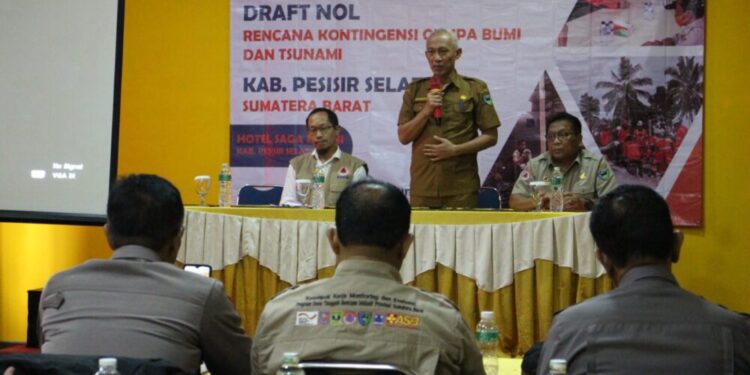 Kegiatan finalisasi draft nol Rencana Kontingensi (Rekon) Gempa Bumi dan Tsunami di Kabupaten Pesisir Selatan.