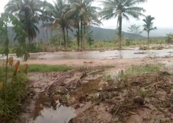 Banjir sungai di Solok Selatan merusak areal pertanian warga (Foto: Instagram @solokselatan_kbr)