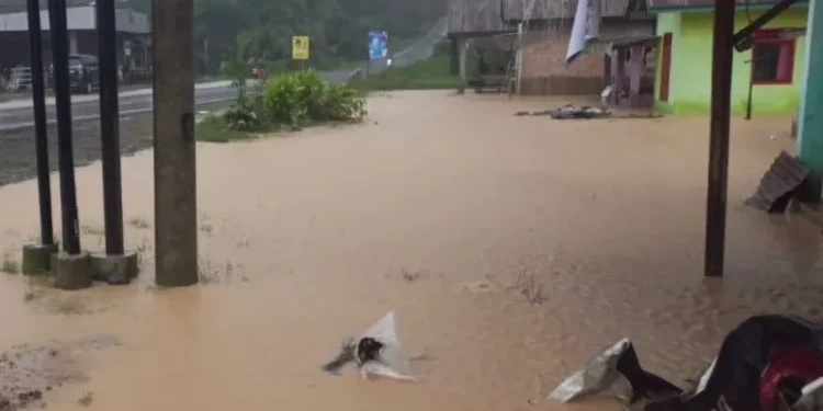 Banjir di Tapian Kandih, Nagari Salareh Aia Barat, Kecamatan Palembayan, Kabupaten Agam. Foto: BPBD Agam.