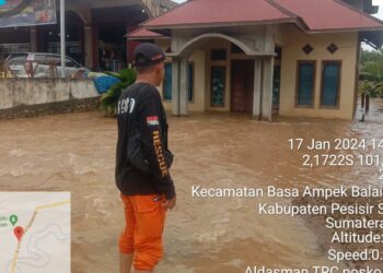 Banjir di Nagari Tapan, Kabupaten Pesisir Selatan pada Rabu, 17 Januari 2024.