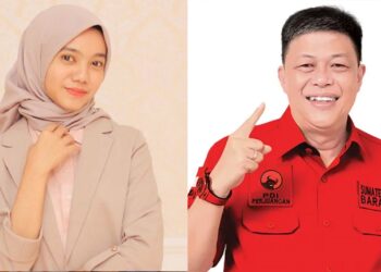 Caleg PDIP Zahra Mardiah Anwar dan Alex Indra Lukman bersaing ketat memperebutkan kursi DPR RI Dapil Sumbar I. Foto: Ist