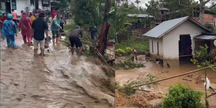 Banjir bandang menerjang dua nagari di Limapuluh Kota akibat hujan deras pada Kamis, 7 Maret 2024.