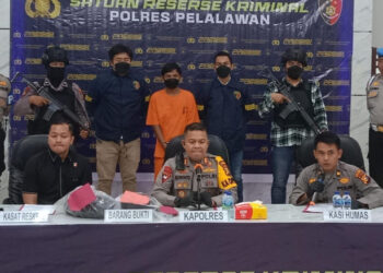 Polres Pelalawan mengungkap kasus tindak pidana pembunuhan yang terjadi di Desa Pesaguan, Kecamatan Pangkalan Lesung (Foto: istimewa)