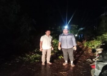 Camat Ranah Ampek Hulu Tapan Ahmad Deno saat meninjau lokasi longsor di Kampung Penadah, Nagari Limau Purut.