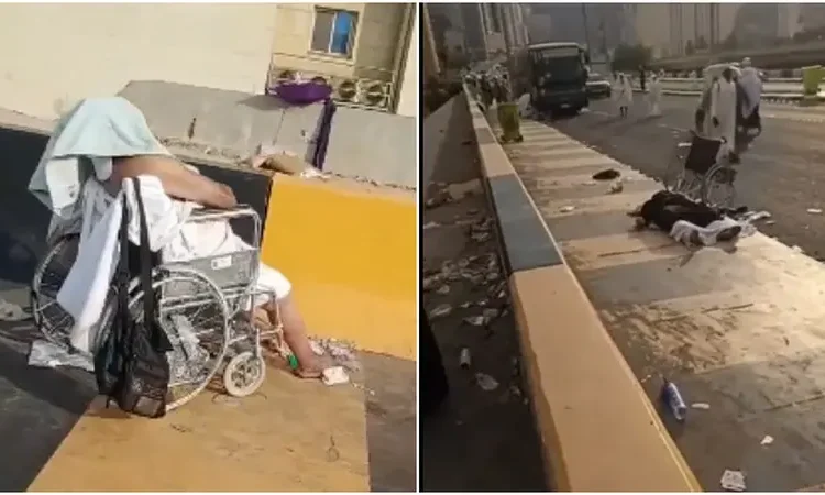 Tangkap layar video jemaah haji yang meninggal dan tergeletak di pinggi jalan.