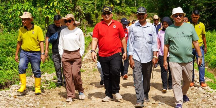 Pj Wali Kota Padang Andree Algamar meninjau jalan baru di Kampung Kandang Dama, Minggu (30/6/2024). 