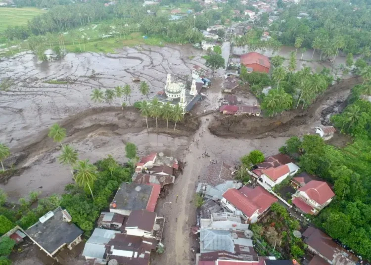 Penampakan pascabencana banjir bandang lahar dingin Gunung Marapi di Tanah Datar.