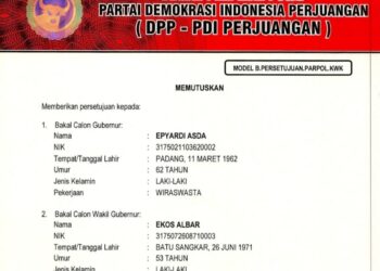 Surat B1KWK dari PDIP untuk mendukung pasangan Epyardi Asda-Ekos Albar.