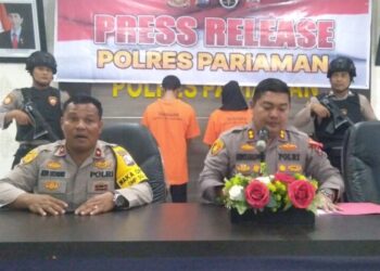 Konferensi pers Polres Pariaman terkait kasus kakak tiri menjual adik ke 5 pria hidung belang.