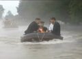 Momen Kim Jong Un Naik Perahu Tinjau Langsung Kondisi Banjir (Foto: Tangkap Layar X)