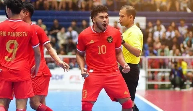 Selebrasi pemain Timnas Futsal Indonesia Usai Cetak Gol. Foto: @timnasfutsal