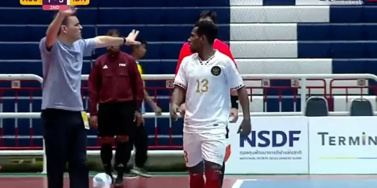 Tangkap layar laga Indonesia vs Australia di Piala AFF Futsal 2024.