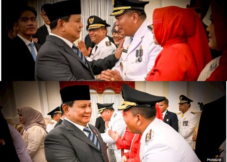 Wali Kota dan Wakil Wali Kota Pariaman, Yota Balad-Mulyadi saat bersalaman dengan Presiden Prabowo usai dilantik (foto: Kominfo Kota Pariaman)