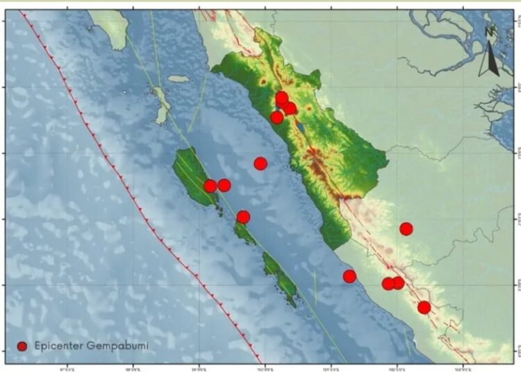 Peta sebaran gempa di Sumbar (foto: Ig/BMKG Padang Panjang).