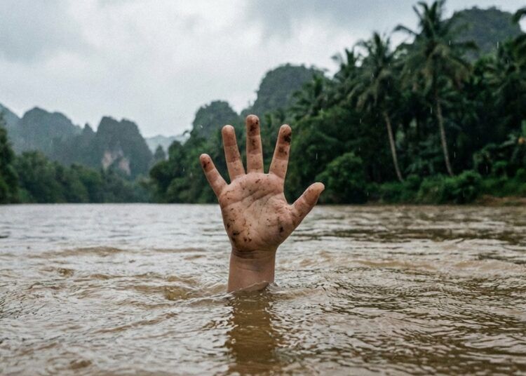 Ilustrasi orang hanyut. Foto: Ilustrasi AI