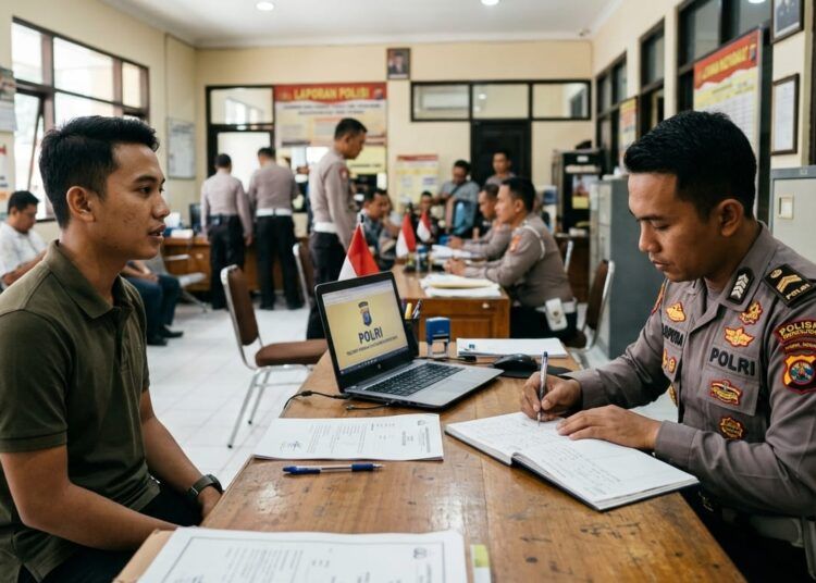 Ilustrasi seorang pemuda melapor di polsek. Ilustrasi: Gemini AI
