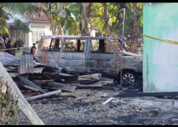 Penampakan rumah yang hangus terbakar di Korong Kelok Licin, Nagari Sungai Buluah Utara, Kecamatan Batang Anai, Kabupaten Padang Pariaman, Jumat (24/7/2026)