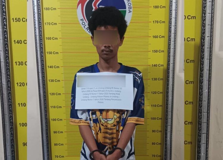 Polisi menangkap seorang pemuda di rumahnya di Jorong Kampung Baru, Nagari Baringin, Kecamatan Lima Kaum, Tanah Datar, Sumatera Barat (Sumbar), pada Sabtu (1/8/2026) sekitar pukul 23.00 WIB karena diduga mengedarkan sabu-sabu. Foto: Polres Tanah Datar