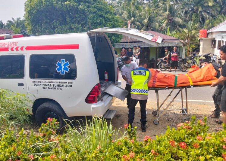 Polisi memasukkan jasad kedua korban penganiayaan di Jorong Situak Timur, Nagari Situak, Kecamatan Lembah Melintang, Pasaman Barat, ke dalam ambulans pada Selasa (11/8/2026) untuk dibawa ke RSUD Pasaman. Foto: Polres Pasaman Barat