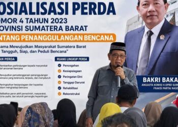Sosialisasikan Perda Penanggulangan Bencana di Pesisir Selatan, Anggota DPRD Sumbar Bakri Bakar Ajak Warga Tingkatkan Kesiapsiagaan